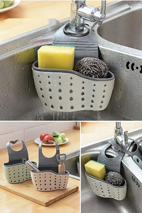 Kitchen Beauty 2 Gözlü Pratik Asılabilir Bulaşık Süngerlik Evye Üstü Süngerlik Düzenleyici Askılı Tezgah Organizeri