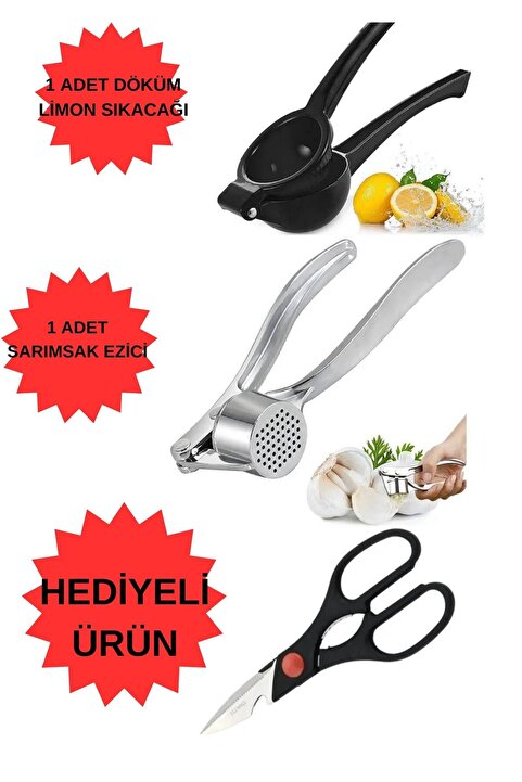 Pink Cat Kitchen MAKAS HEDİYELİ ! Döküm Paslanmaz Demir Limon Sıkacağı -Portakal Narenciye Sıkıcı ve Sarımsak Ezici