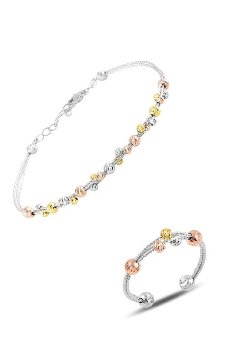 Söğütlü Silver Gümüş Dorissa Altın Yaldızlı Gümüş Bilezik Ve Yüzük Gümüş Set Sgtl10590renklı