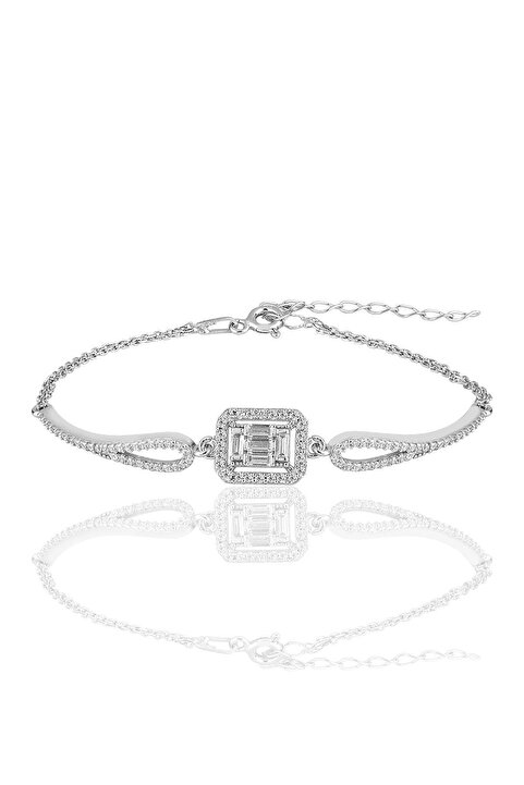 Söğütlü Silver Gümüş Rodyumlu Zirkon Baget Taşlı Bileklik. Sgtl10741rodaj