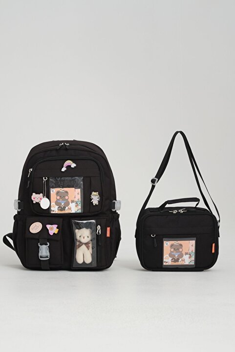 Roxbros Kawaii Kore Tarzı Aksesuarlı Ilkokul Sırt Çantası Ve Isı Yalıtımlı Termoslu Beslenme Çantası Set