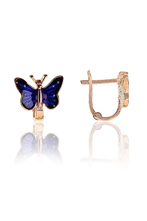 Söğütlü Silver Gümüş Lacivert Mineli Kelebek Modeli Küpe Sgtl9381