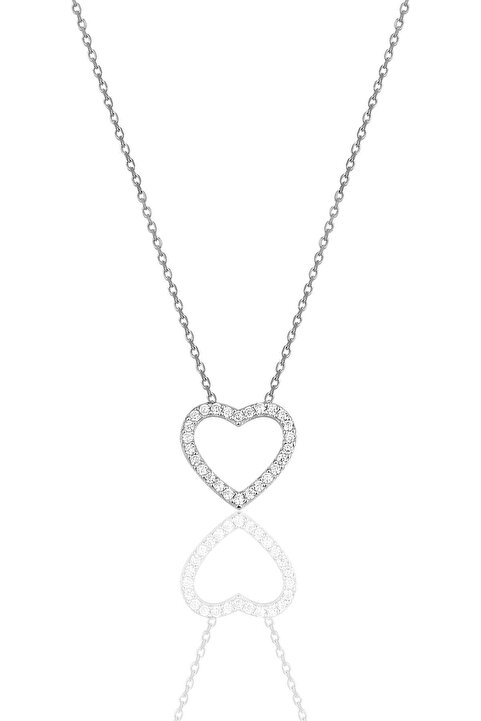 Söğütlü Silver Gümüş Rodyumlu Zirkon Taşlı Kalp Kolye Sgtl11723rodaj
