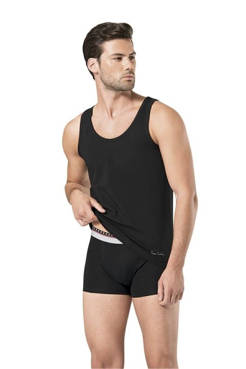 Pierre Cardin Erkek Pamuk-likralı Siyah Atlet Boxer Takım