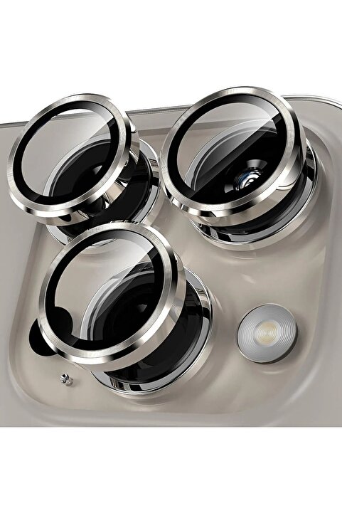 EVAX [Metal] iPhone 15 Pro & Iphone 15 Pro Max Uyumlu Natürel Titanyum Kamera Lens Koruyucu 3'lü Set