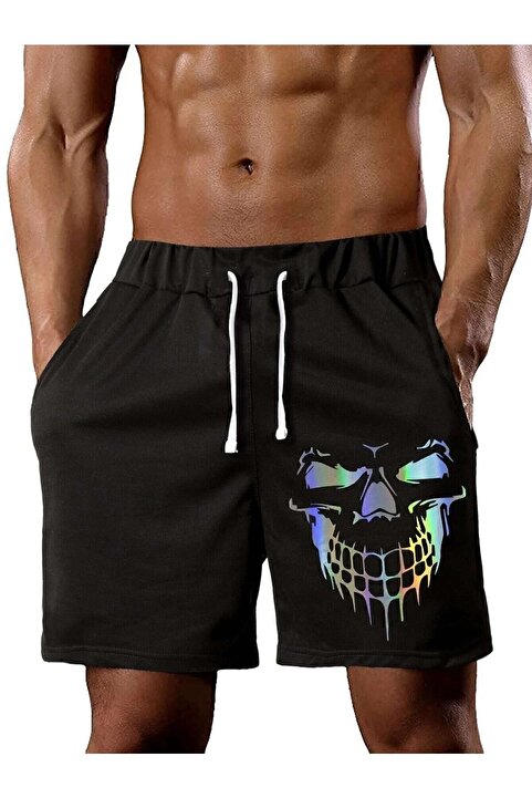 DAXİS Sportwear Company Erkek Siyah Skull Baskılı Şort-