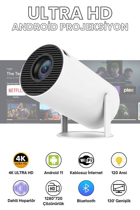 Teknodrone Taşınabilir Android Projeksiyon En Güncel Versiyon Wifi Destekli Akıllı Sinema Projektör Ultra Hd