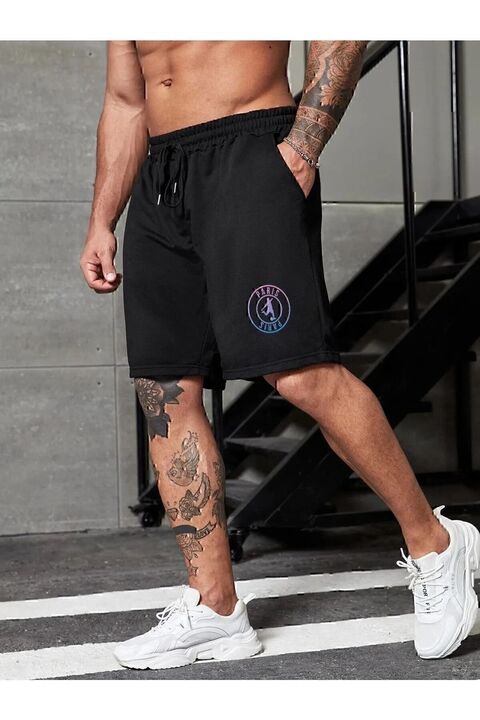 DAXİS Sportwear Company Erkek Siyah Şort Baskılı