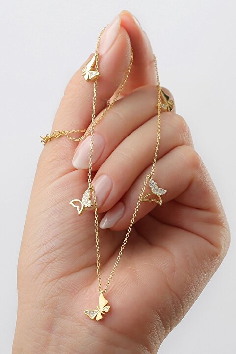 Silvano Jewelry 925 Ayar Gümüş Gold Kelebek Şans Kolye
