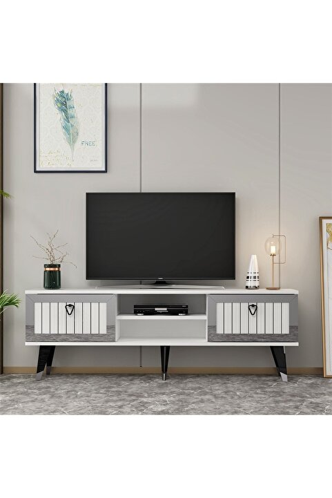 cantek dizayn Lidya Tv Stand Beyaz-gümüş