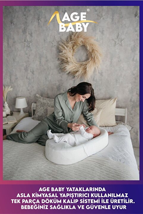 AGE BABY Yeni Doğan Bebek Yatağı Unisex Yıkanabilir Kılıflı Ve Sıvı Geçirmez Alezli
