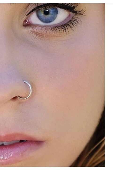 Arescollection 925 Ayar Gümüş Delik Gerektirmeyen Sıkıştırmalı Halka Burun Piercingi