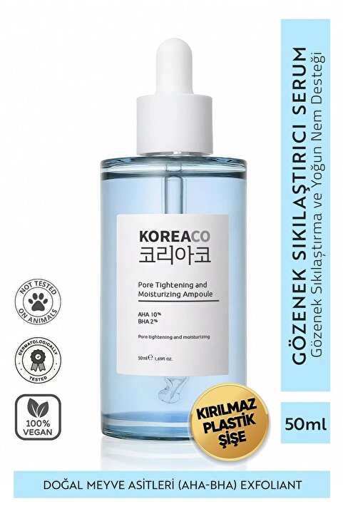 KOREACO Aha & Bha Canlandırıcı & Gözenek Sıkılaştırıcı Ve Nemlendirici (AHA%10-BHA%2) Ampoule