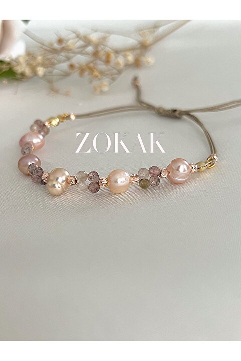 Zokak Sertifikalı Gerçek Doğal Taş Pembe Inci Ve Kuvars Doğal Taş Bileklik