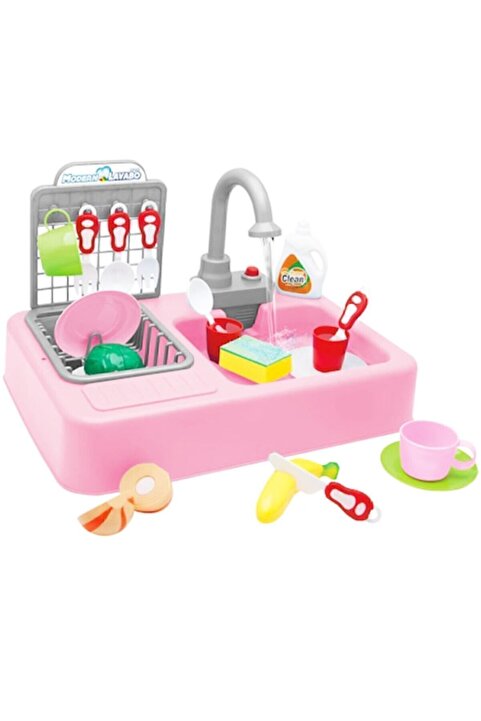 Kayyum Oyuncak Su Ile Çalışan, Musluklu Modern Lavabo (kız Çocuk Oyuncak Pembe)hd823