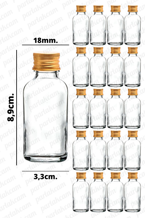 parlakcam 30ml Gold Kapaklı Şeffaf Cam Şişe Kolonya, Esans Sıvıları İçin Uygun Söz ve Nişan Hediyeliği 20 Adet