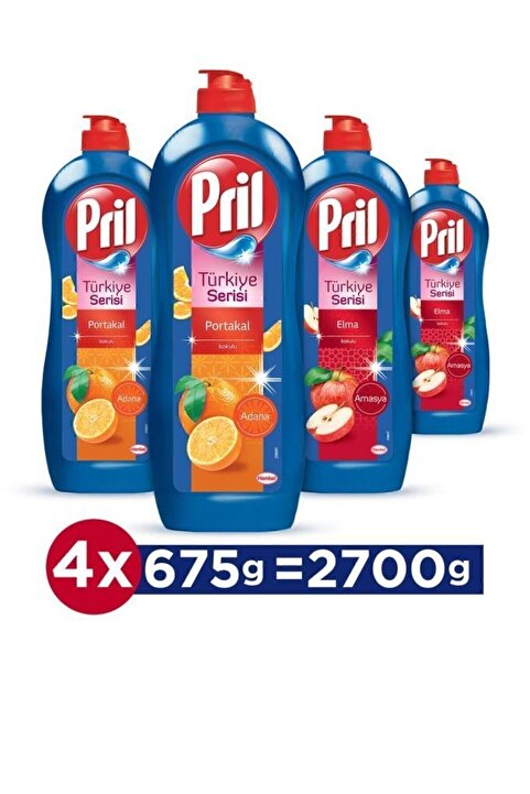 Pril Türkiye Serisi Elde Yıkama Bulaşık Deterjanı 4x675ml - 2 Adana Portakalı + 2 Amasya Elması