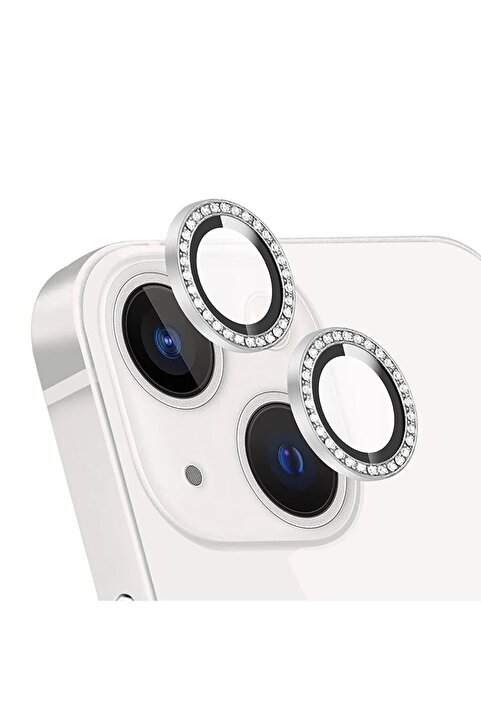 EVAX [Taşlı] iPhone 13 / 13 Mini Uyumlu Taşlı Metal Çerçeveli Kamera Lensi Koruyucu
