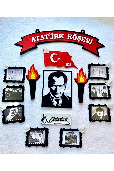 Aydede Oyunevi Meşaleli ve İmzalı Resimli Atatürk Köşesi Panosu Keçe / Atatürk Köşesi Okul Öncesi İlkokul Hazır