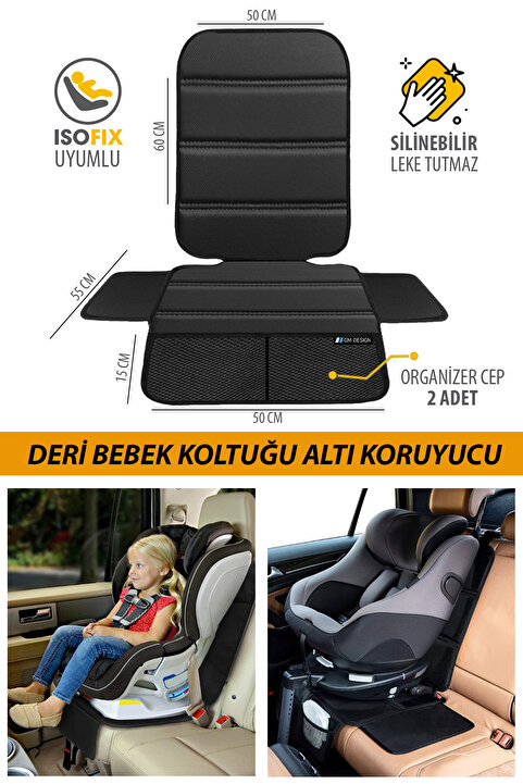 GM-DESIGN Deri Oto Çocuk Bebek Koltuğu Koruyucu - Isofix Uyumlu - Leke Tutmuz - Silinebilir