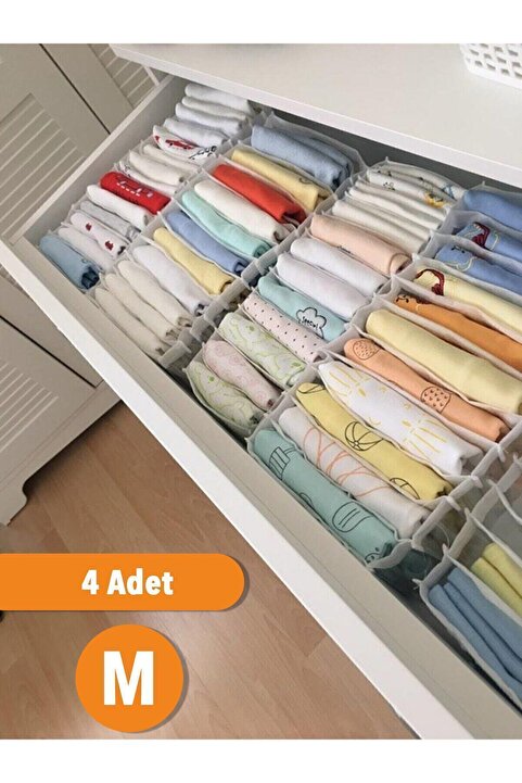 She Berrak 4 ADET Kumaş Medium Çekmece Içi Akordiyon Organizer-16x43x14 Cm* 4 Adet..