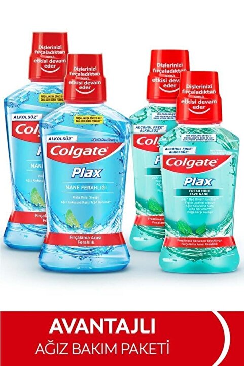 Colgate Plax Nane Ferahlığı Alkolsüz Ağız Bakım Suyu 500 ml Plax Taze Nane 250 ml X 2 Adet