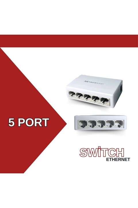 technozi 5 Port 10 / 100 Mbit Internet Hub Hup Çoğaltıcı Ethernet Switch Kablo Dağıtıcı Splitter
