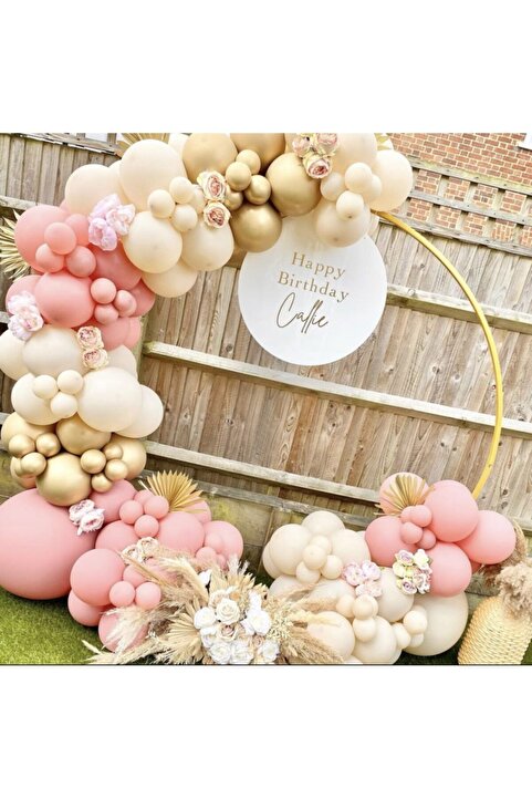 eğlencemarketi Krom Gold Makaron Pembe Ve Deniz Kumu Balon Zinciri 100 Adet