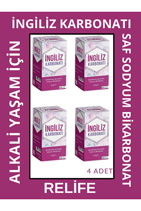 Relife Saf İngiliz Karbonatı 125 gr 4'lü Paket - %100 Doğal Sodyum Bikarbonat Alkali Yaşam