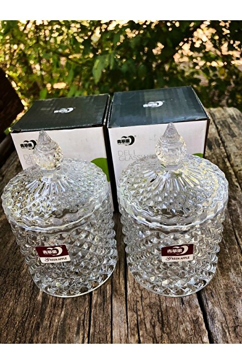 DİBA AVM 2 Adet Cam Şekerlik Kesme Kapaklı Modern Lüx Ve Şık Kesme Hacim 300 ml