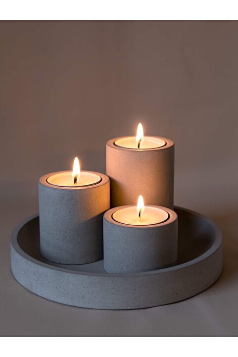 LALEZEN HOME Beton Tepsili Mum Set (TEALİGHT MUM HEDİYEMİZ)