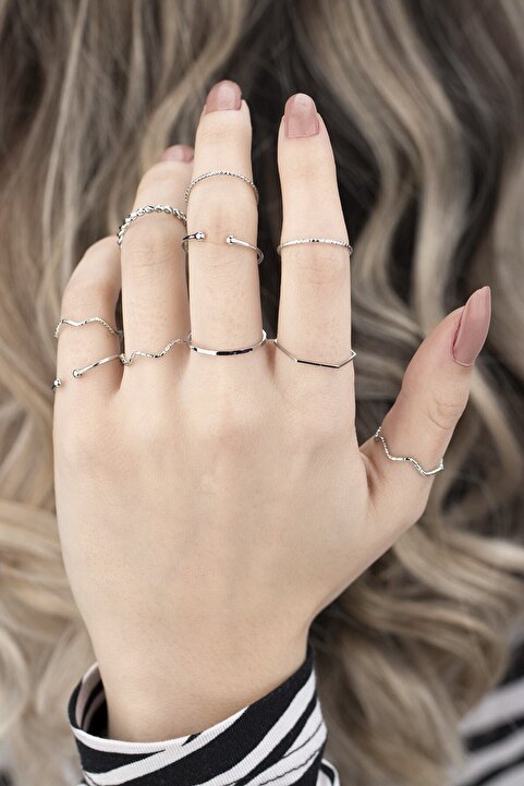 Ervalina Yüzük Set Gümüş Rengi 10'lu 0029