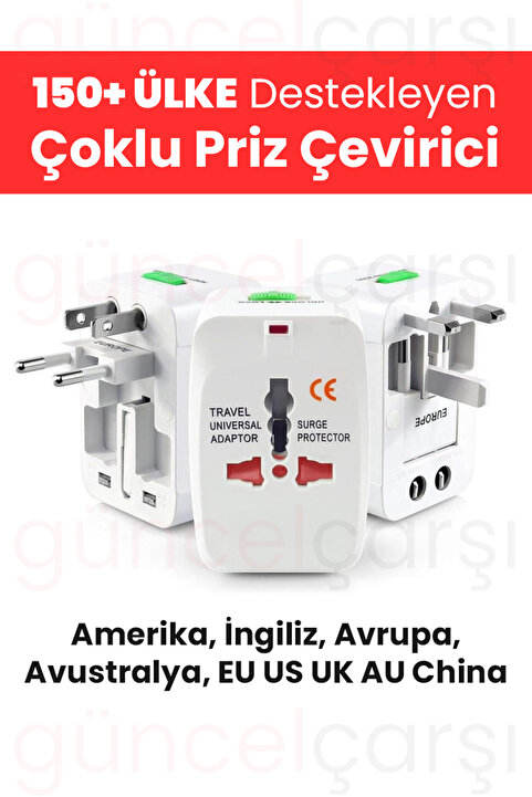 GüncelÇarşı 150+ Ülke Çoklu Priz Fiş Çevirici Dönüştürücü Seyahat Adaptörü Amerika İngiliz Avrupa Avustralya Çin