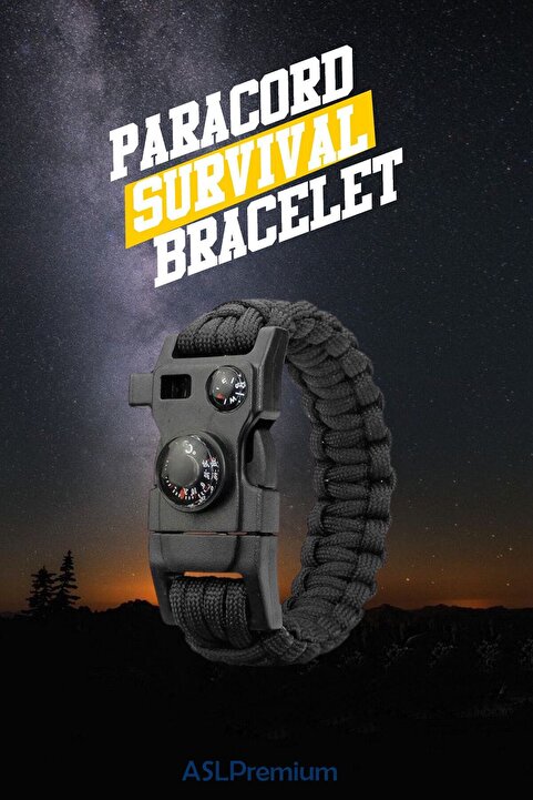 ASLPremium Paracord Pusula Termometre Ateş Başlatıcı Magnezyum Survival Bileklik