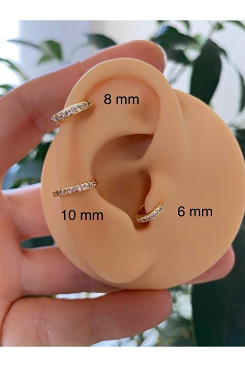Arescollection KARARMAZ ZİRKON TAŞLI HALKA TRAGUS HELİX CONCH LOBE ROOK UYUMLU 1 ADET PİERCİNG KÜPE