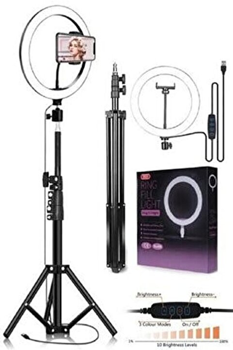 faseb Youtuber Led 10 Inç Ring Light 5500k Youtuber Led Işıklı 2.1 Metre Tripod Selfie Makyaj Işığı
