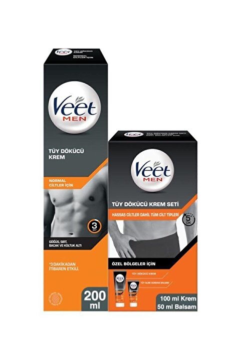 Veet Men Tüy Dökücü Krem Normal Ciltler İçin 200 ml + Özel Bölgeler İçin Tüy Dökücü Krem Seti 100&50 ml