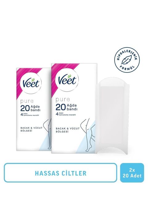 Veet Pure Hipoalerjenik Bacak & Vücut Bölgesi Sir Ağda Bandı Hassas Ciltler için 40'lı (20'li x 2 Adet)