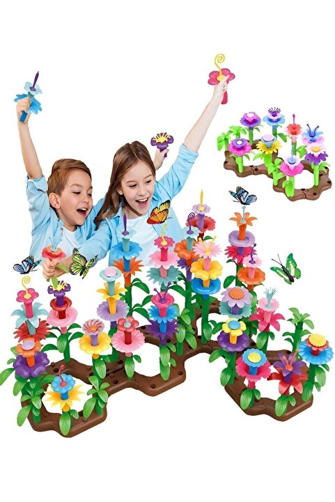 Hyd  52 Parça Bahçe Çiçek Yapım Seti Yapı Blokları Yapboz Bul Tak Puzzle Eğitici Oyuncak Çiçek Bahçesi
