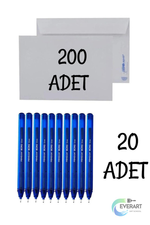 everart Düğün, Para Takı Zarfı Ağzı Yapışkanlı 200 Adet Ve 20 Adet Tükenmez Kalem