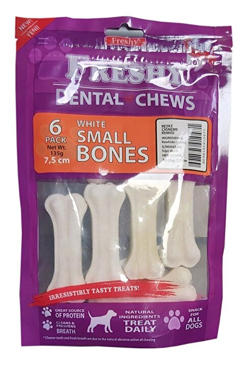 Freshy Küçük Boy Beyaz Dental Pres Kemik 7,5 Santim 3 Inç 6'lı Paket Toplam 135 gram