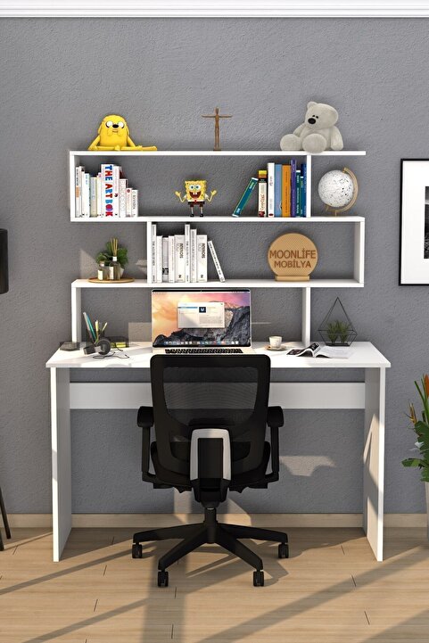 Moonlife Mobilya Kaya Kitaplıklı Çalışma Masası Beyaz