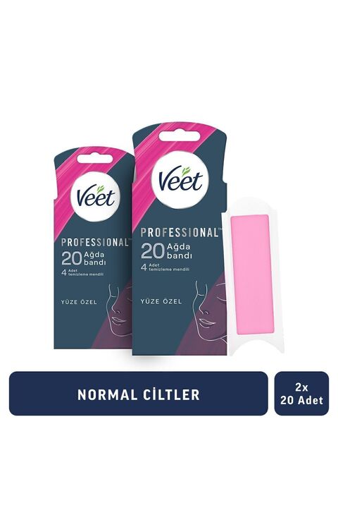 Veet Professional Yüz Bölgesi Özel Sir Ağda Bandı Normal Ciltler için 40lı (20li x2 Adet), Avantaj Paketi