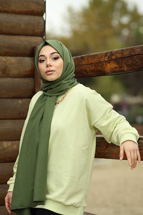 Organic Tesettür Pamuk Kraş Cazz Şal Modeli -haki
