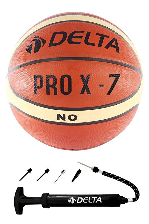 Delta 7 Numara Pro X Deluxe Kauçuk 7 Numara Basketbol Topu + Top Pompası Pompa dahildir Kahverengi
