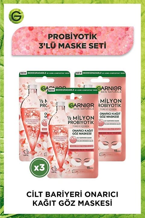Garnier 1/2 Milyon Probiyotik Türevi Içeren Onarıcı Kağıt Göz Maskesi 3'lü Set