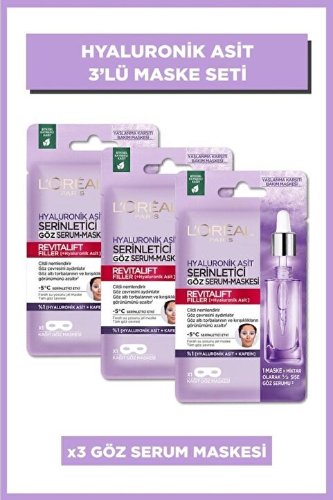 L'Oreal Paris Revitalift Filler Serinletici Göz Serum Maskesi 3'lü Set