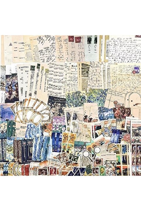 SF SCRAPBOOK KIRTASİYE Scrapbook - 200 Parça Van Gogh Temalı Scrapbook Journal Vintage Set Scrapbooking