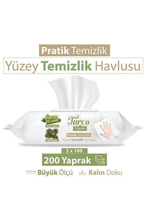 Turco Doğadan Pratik Temizlik Turco Doğadan Pratik Yüzey Temizlik Havlusu 2X100 (200 Yaprak)