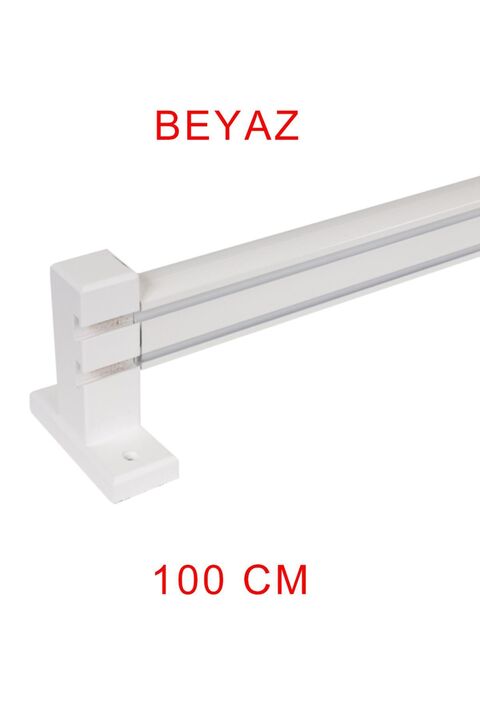 Bonicasa Art Ahşap Başlıklı 2 Kanallı Alüminyum Dekoratif Ray Korniş Modern Rustik Beyaz 100 CM